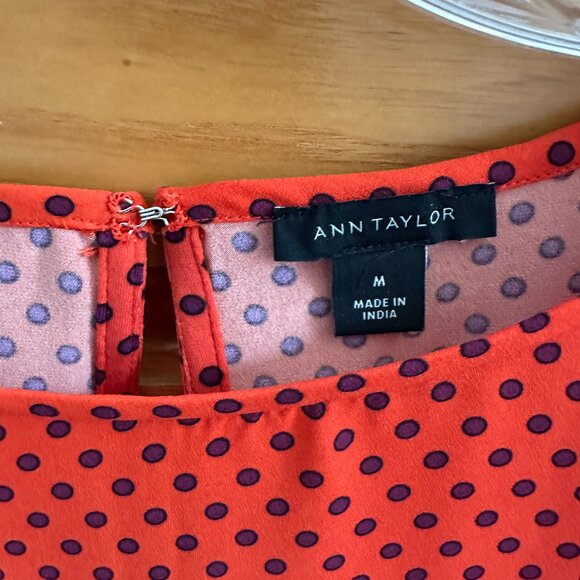 Ann Taylor Red/Burnt Sienna Blouse with Purple Dots EUC - Picture 6 of 8